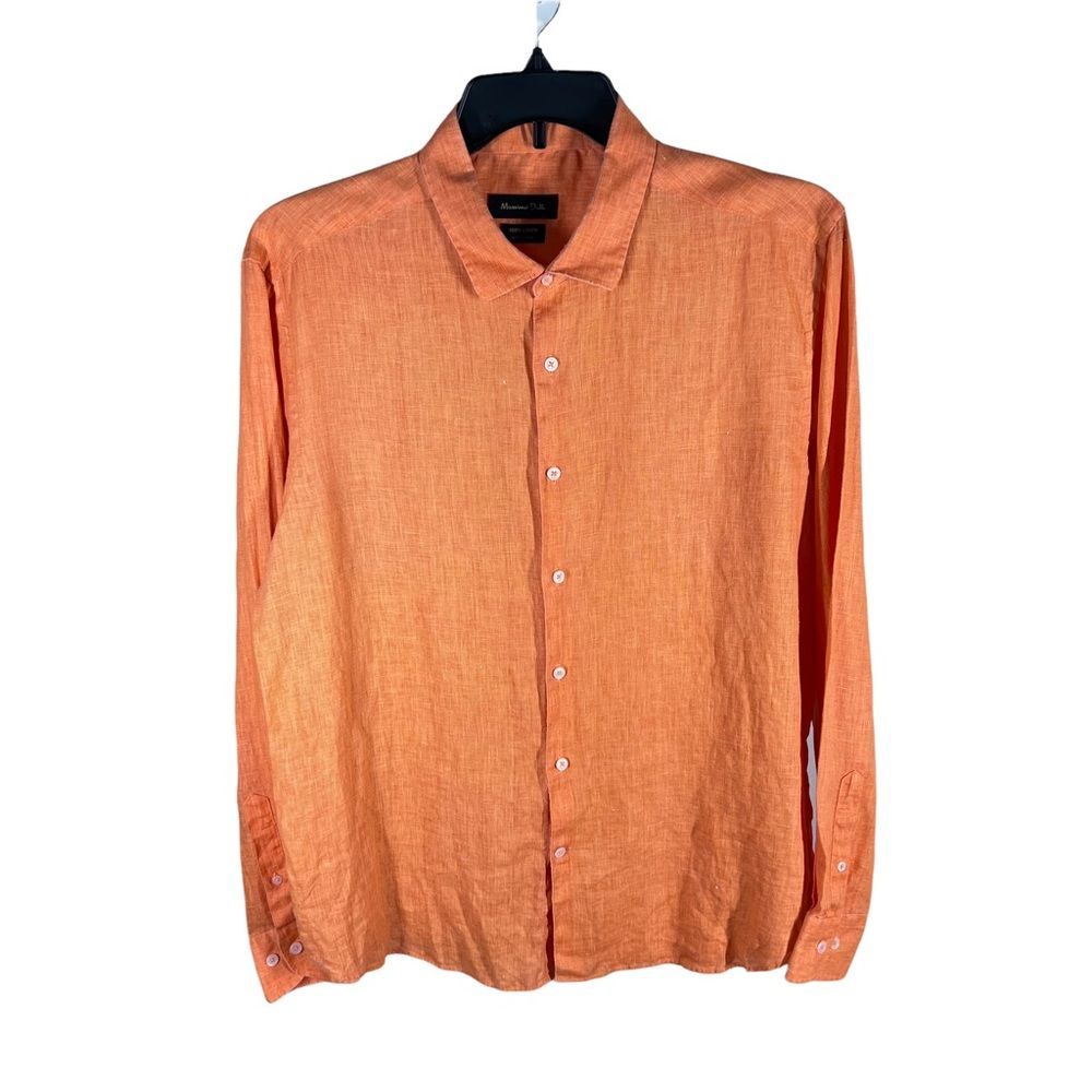 Massimo Dutti Mens Sz 2XL Orange Linen Long Sleeve Shirt